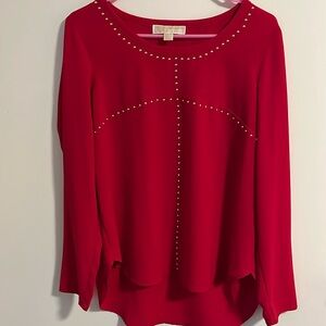 Michael Kors red high low blouse with silver rivets. Size M.